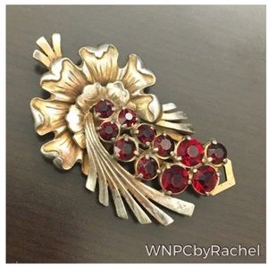 1930s Garnet Crystal Art Nouveau Large Dress Clip